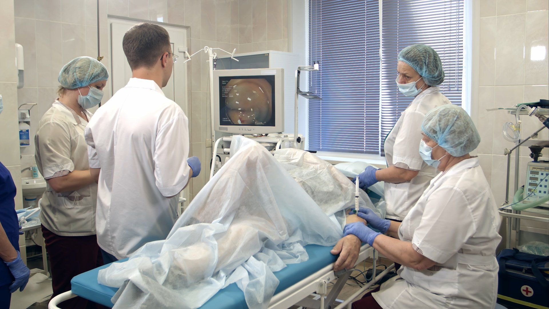 A patient undergoing endoscopy.