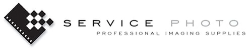 A black and white logo for service photo professional imaging supplies