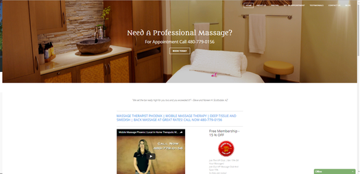 A screenshot of a website for a massage studio.