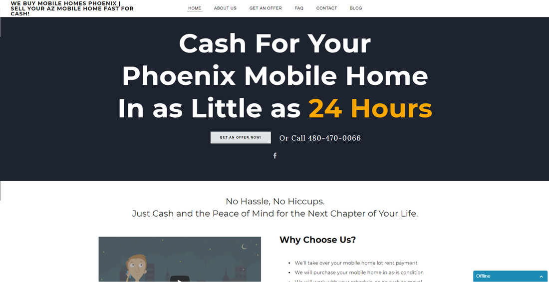A screenshot of a website that says `` cash for your phoenix mobile home in as little as 24 hours ''.