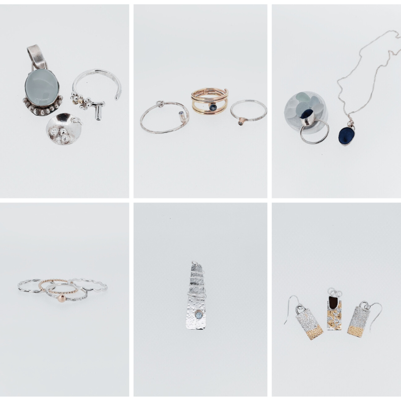 A collage of different types of jewelry on a white background