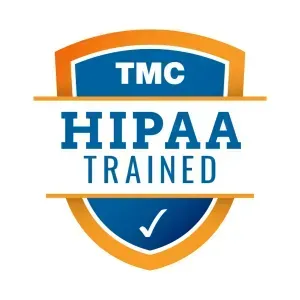 Tmc hipaa trained logo on a white background