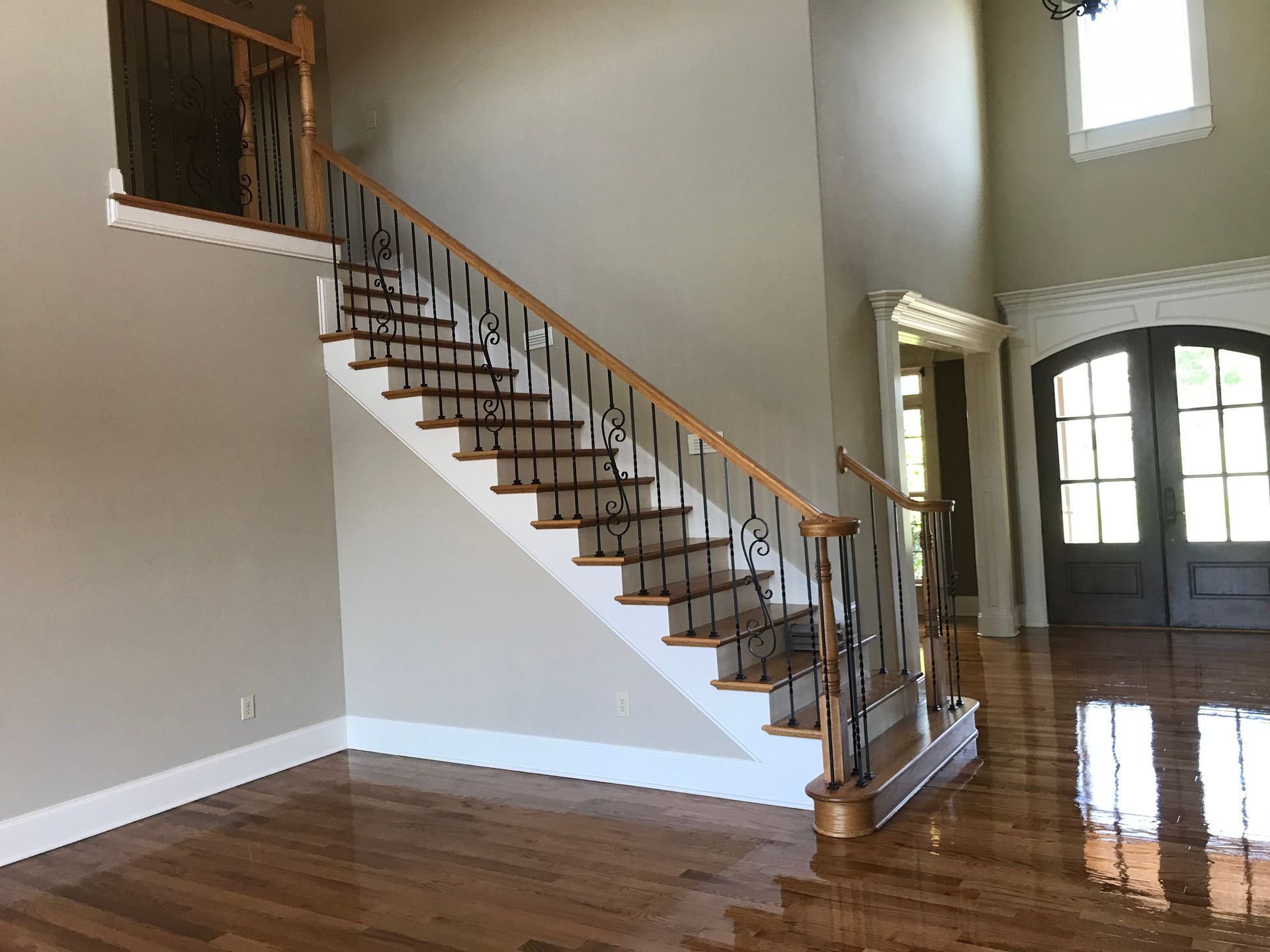 There is a staircase in the middle of the room.