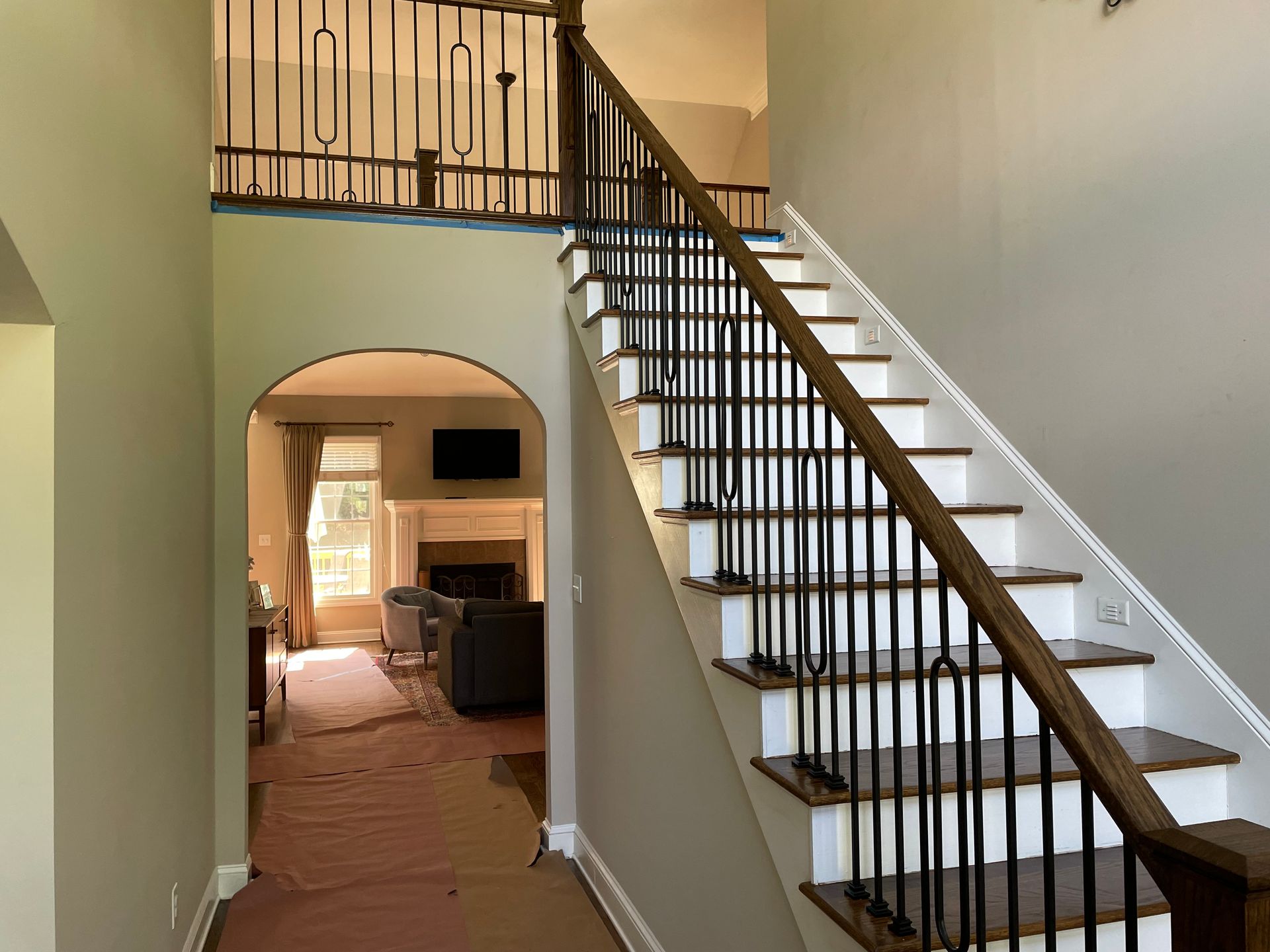 A staircase leading up to the second floor of a house