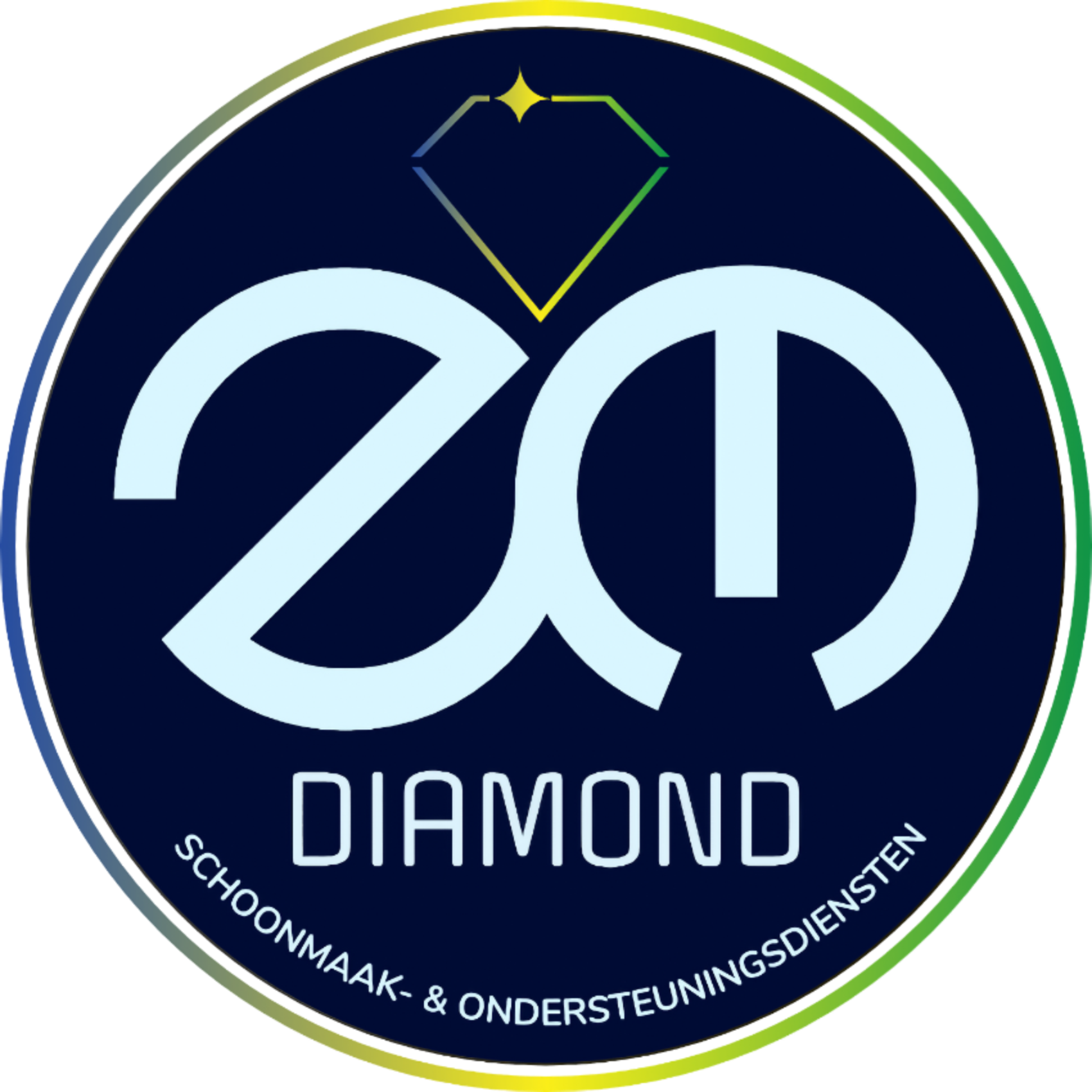 Logo voor ZM Diamond, een bedrijf dat schoonmaak- en onderhoudsdiensten levert. Bevat een diamanticoon.
