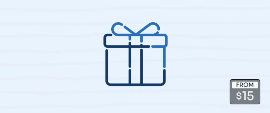 A blue icon of a gift box with a bow