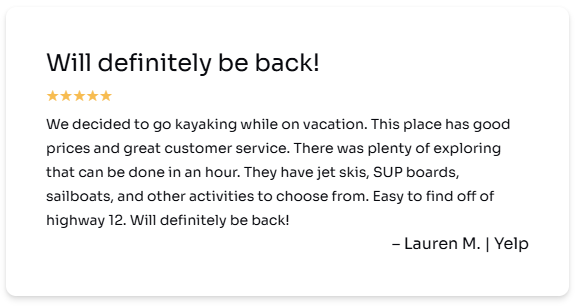 A screenshot of a yelp review that says `` will definitely be back ''