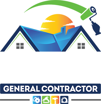 A logo for a general contractor with a house and a paint roller.