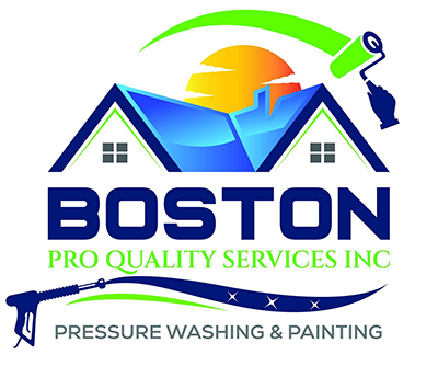 A logo for boston pro quality services inc pressure washing and painting