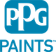 A blue and white logo for ppg paints