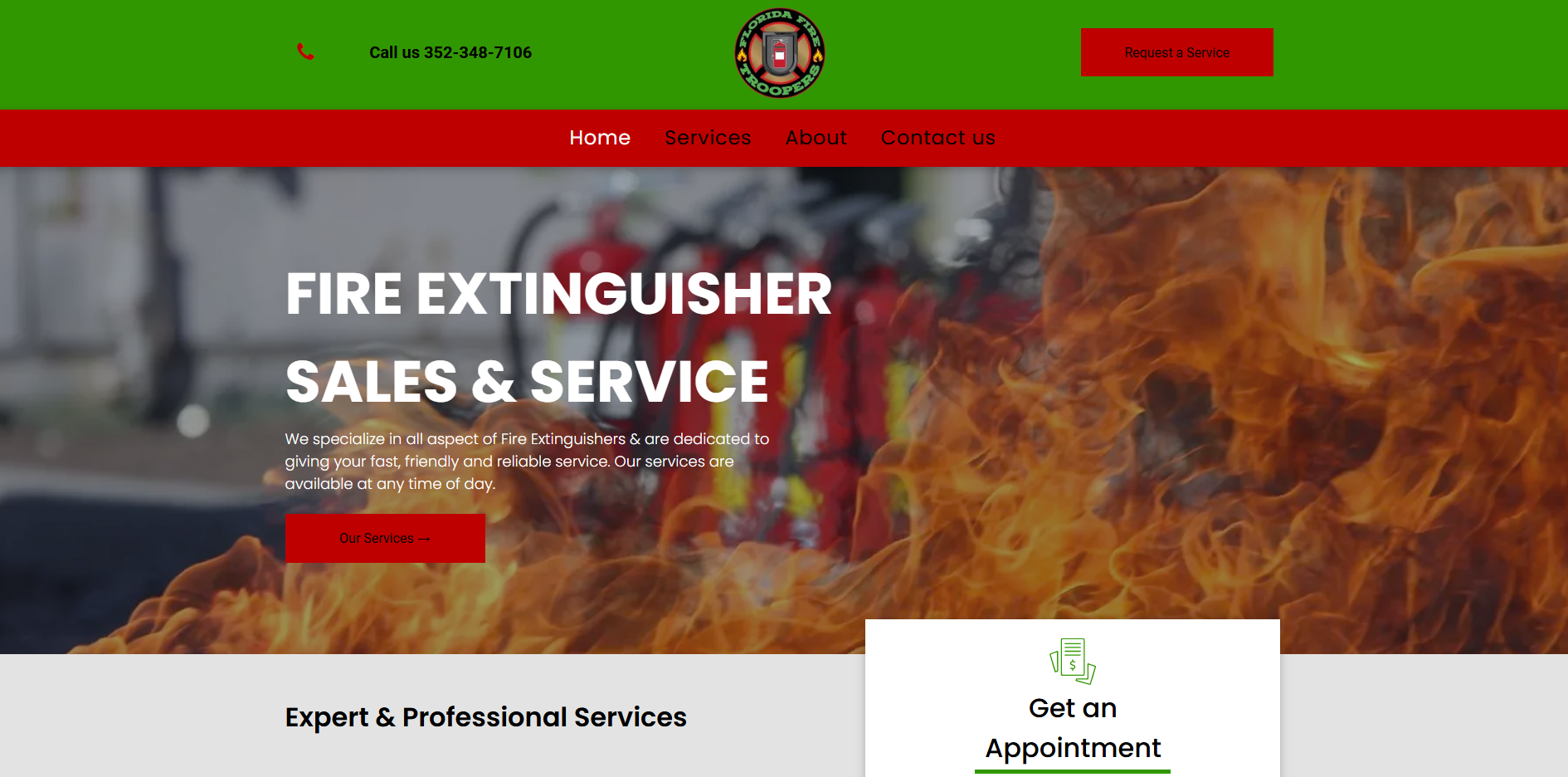 A screenshot of a fire extinguisher sales and service website.