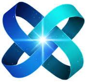 Future Site Desings Two interlocked blue infinity loops with a bright center starburst. Future Site Designs