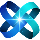 Future Site Desings Abstract blue and teal ribbon loop logo with a bright white starburst center