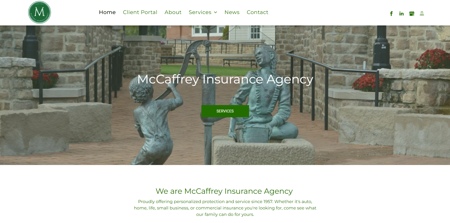 A screenshot of a website for a company called mccaffrey insurance agency.