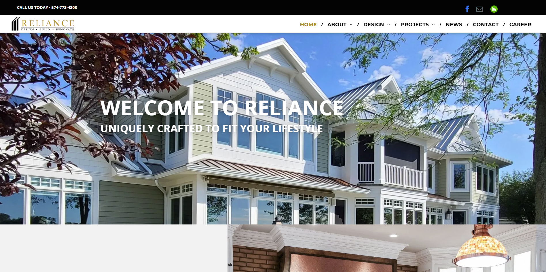 A large white house is on the homepage of a website.