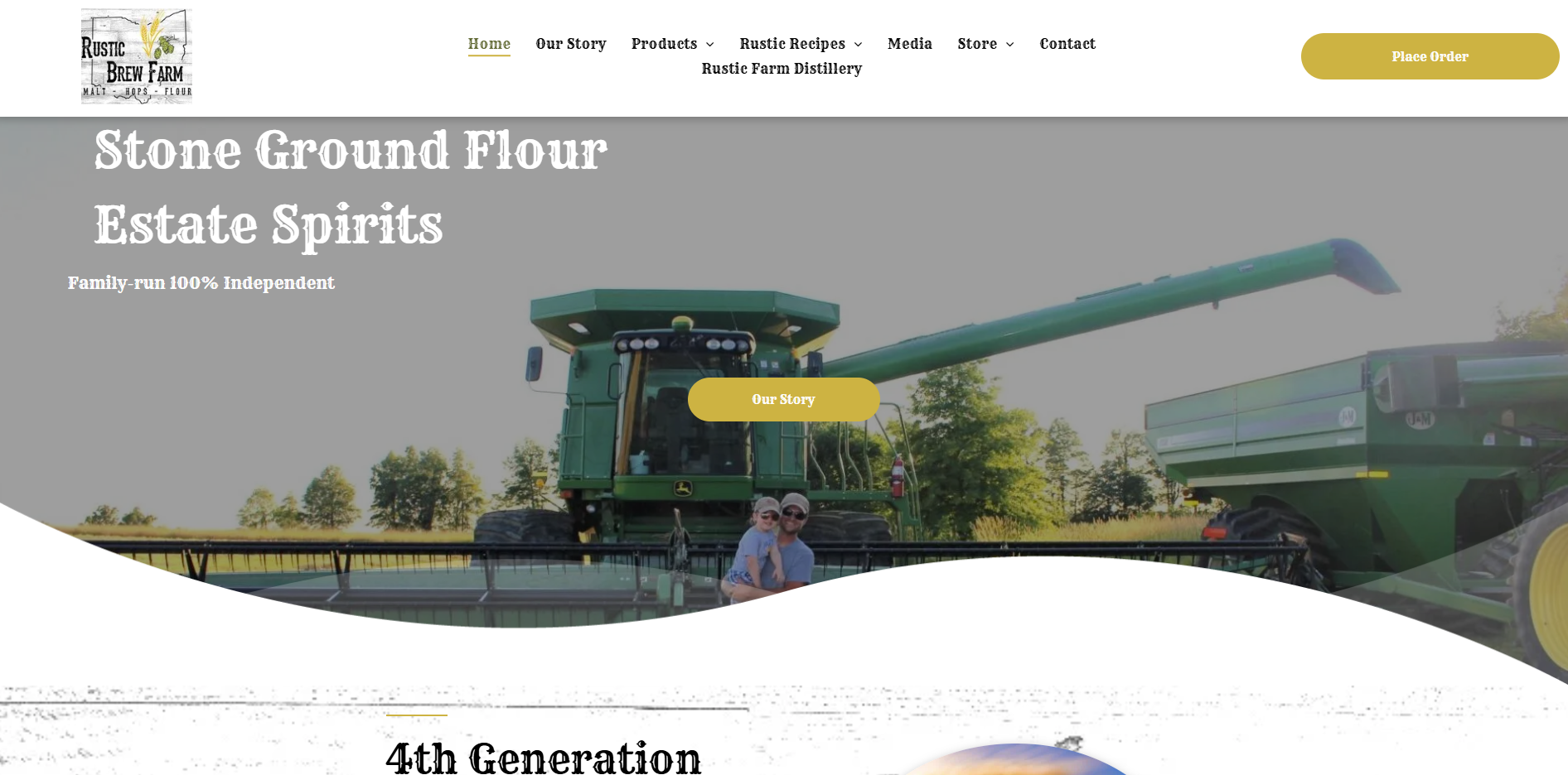 A screenshot of a website for stone ground flour estate spirits.