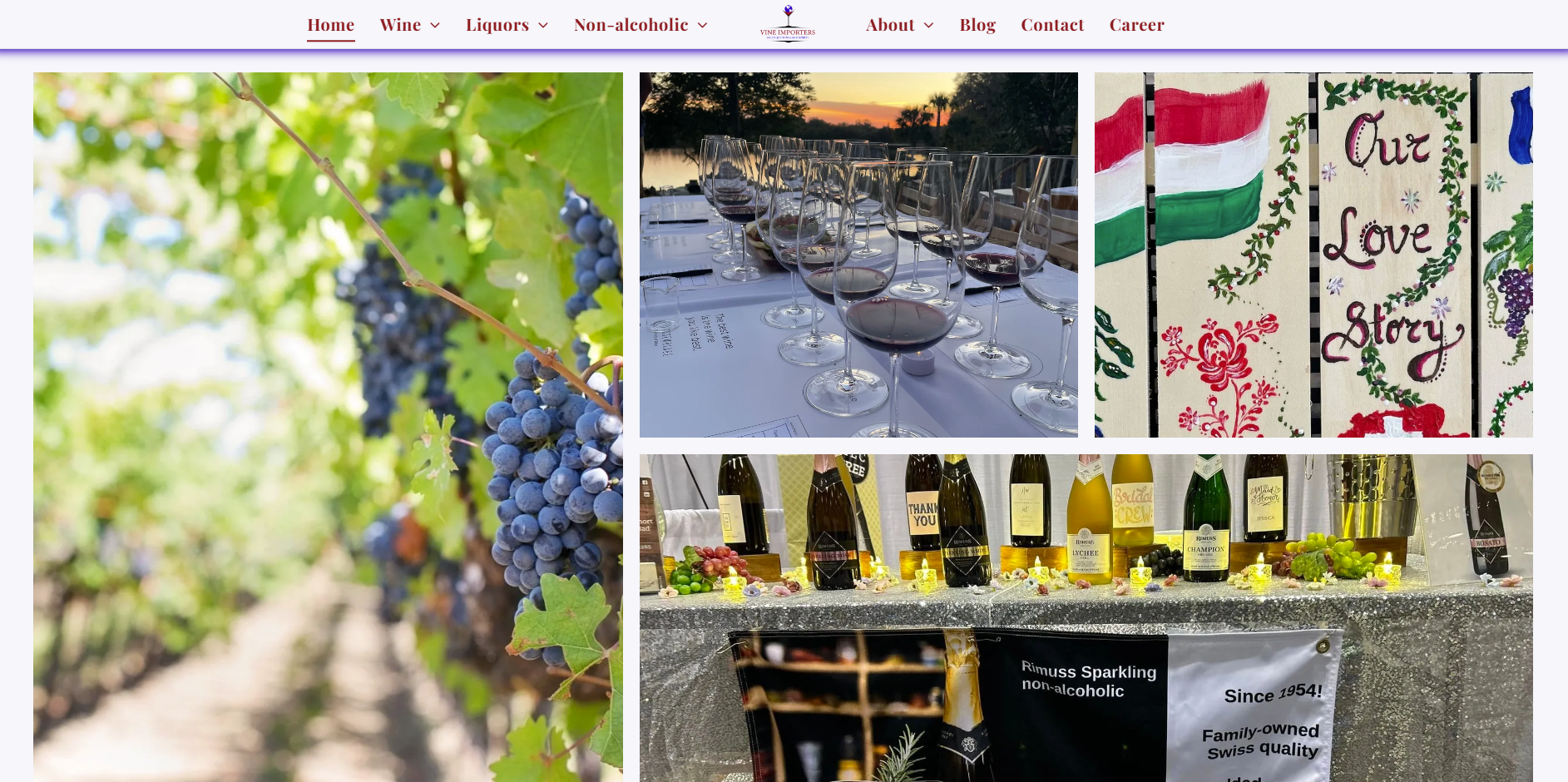 A collage of pictures including a bunch of grapes and a sign that says cue love