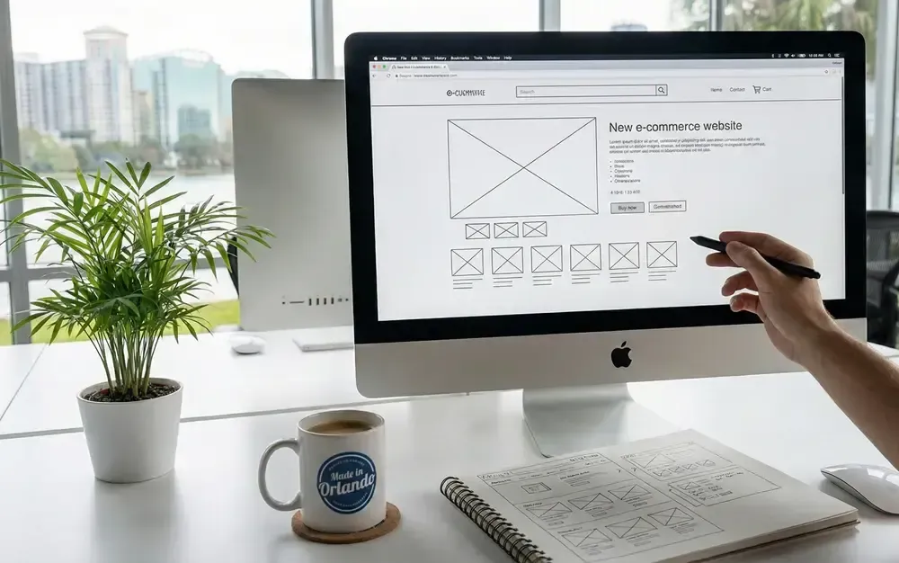 A computer , tablet , and phone are displaying a website for a home builder.