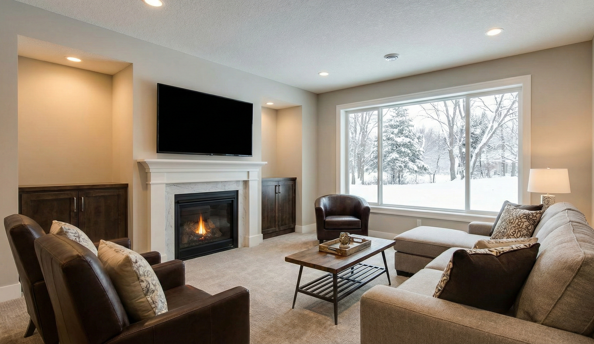 finished basement renovation in
Columbus Ohio showing winter construction capabilities.