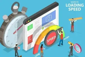 An isometric illustration of a website loading speed