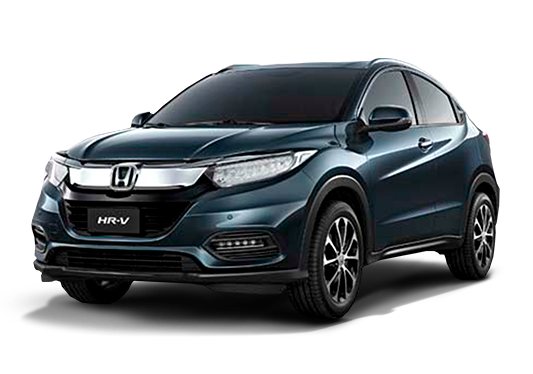SUV Honda HR-V azul escuro sobre fundo branco, inclinado para a direita.