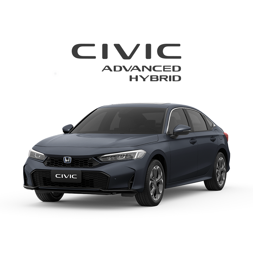 Carro Honda Civic Advanced Hybrid cinza escuro.