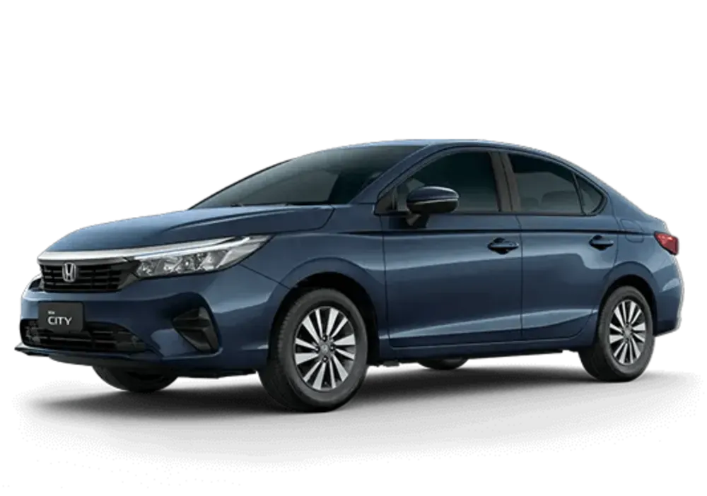 Honda City sedan azul escuro.