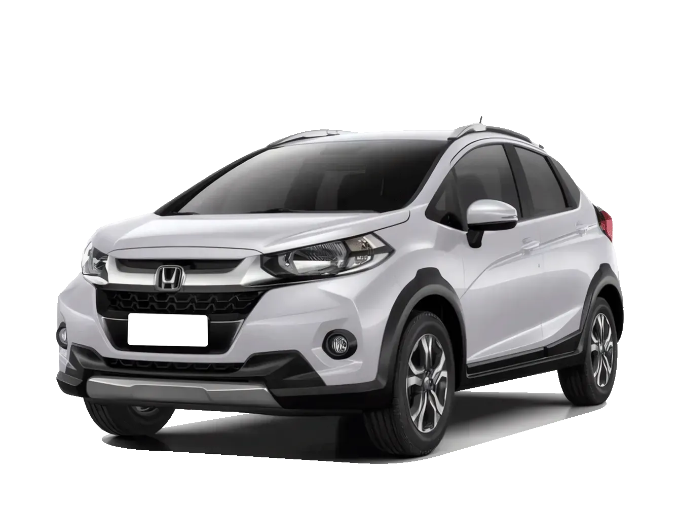 Carro Honda prateado, vista frontal em ângulo sobre fundo branco.