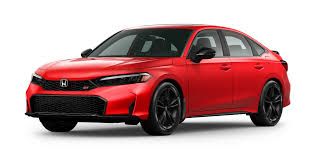 Honda Civic sedan vermelho com rodas pretas.