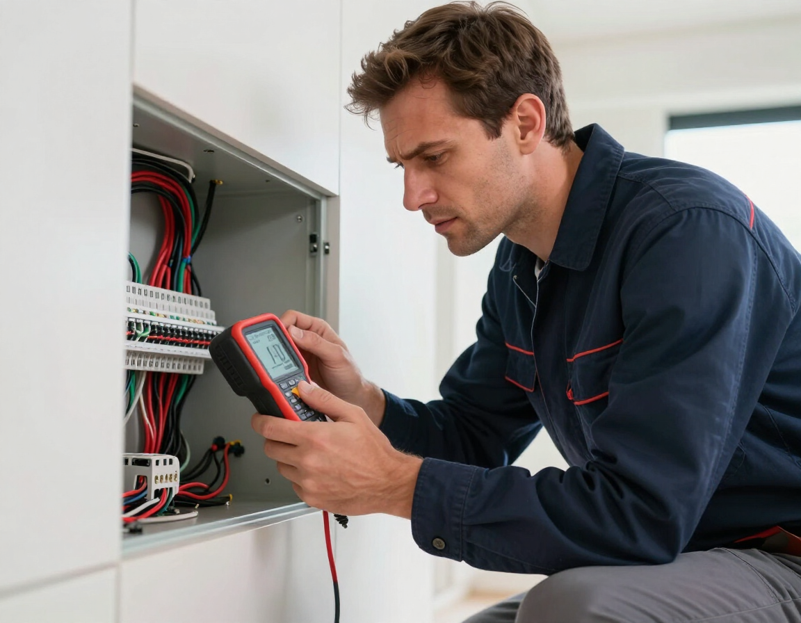 Professional Electrician Inspecting Wiring