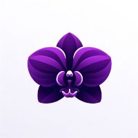 A purple orchid flower with a white centre on a white background. Orchid Decor logo.