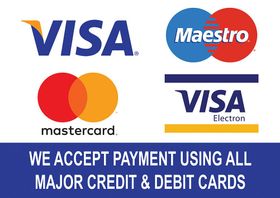 Image showcasing the various credit card companies (VISA, Maestro Mastercard) That Orchid Decor accepts as payment.