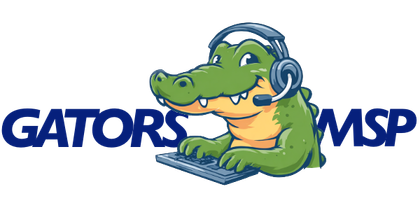 A logo for gatormsp with a green alligator on a white background.