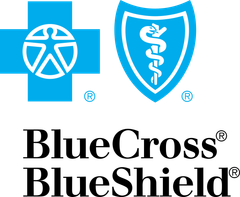 A blue cross and blue shield logo on a white background.