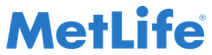 A blue metlife logo on a white background
