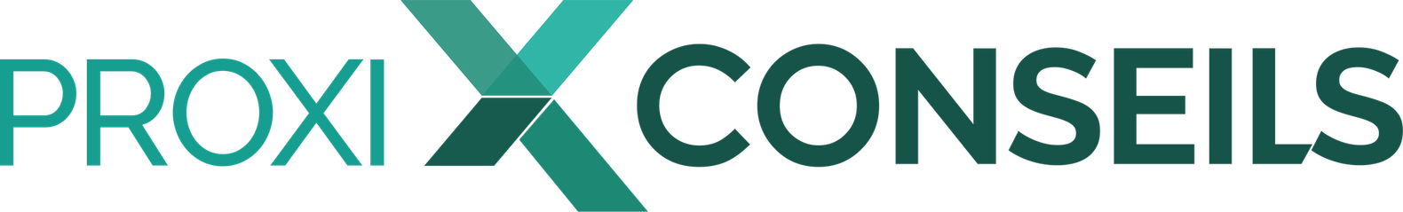 Logotipo de Proxi Conseils con una gran X estilizada que va de un color verde azulado claro a uno oscuro.