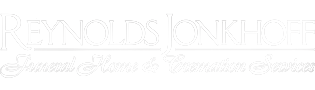 Reynolds-Jonkhoff Funeral Home logo in white on a transparent background. Text reads &ldquo;Funeral Home & Cremation Services&rdquo;.
