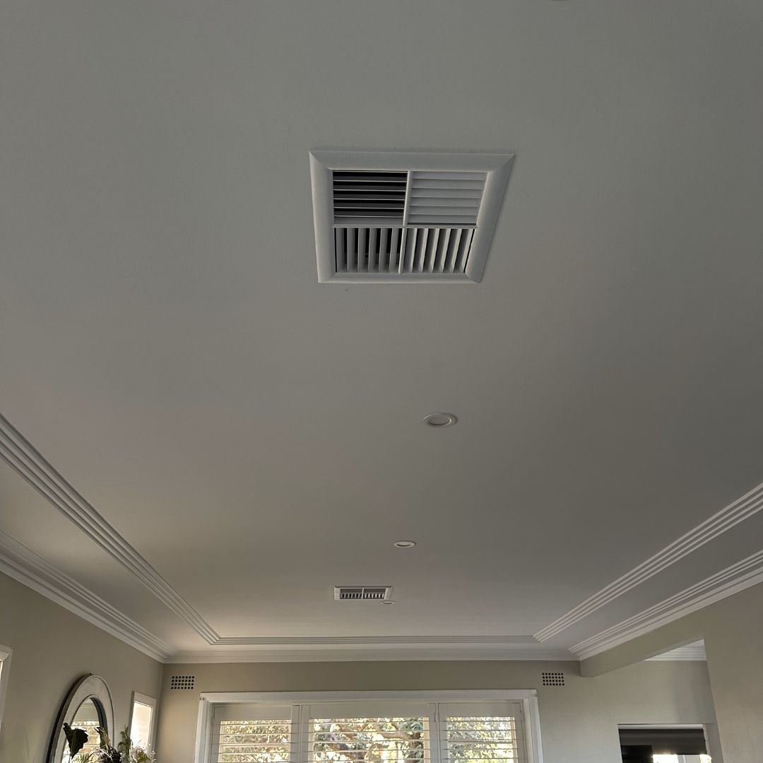 Multi-directional ceiling vents for ducted air conditioning installed by Lakeside Air & Electrical.
