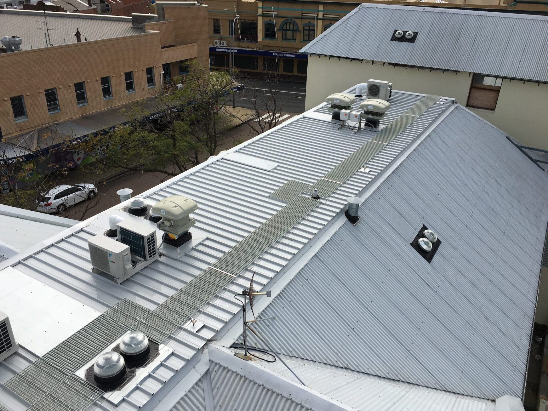 air con setup on roof at angle