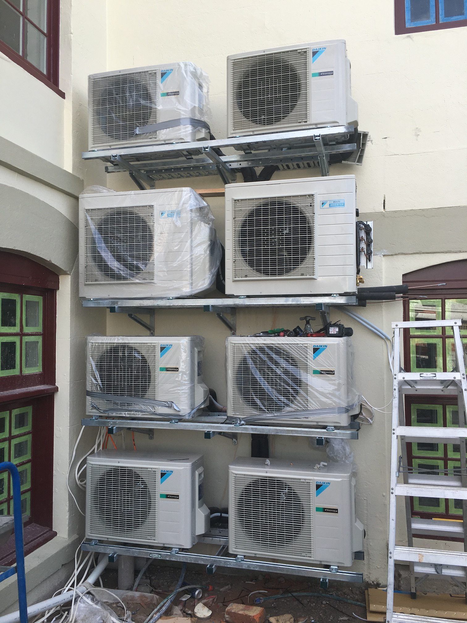 air conditioning fans mounted on exterior wall