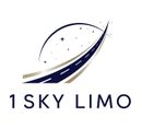 Logo for 1 Sky Limo: a stylized road curving toward an arc of stars, navy and gold colors.