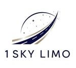 Logo for 1 Sky Limo: a stylized road curving toward an arc of stars, navy and gold colors.