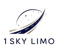 Logo for 1 Sky Limo: a stylized road curving toward an arc of stars, navy and gold colors.