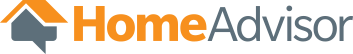 HomeAdvisor logo: orange house icon with a gray speech bubble and orange text.