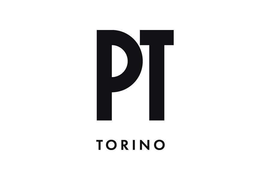 Un logo in bianco e nero per pt torino su sfondo bianco.