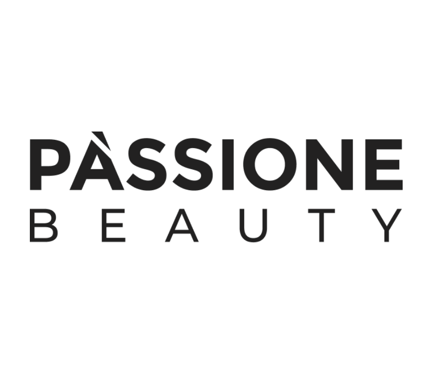 Un logo in bianco e nero per passione beauty su sfondo bianco.