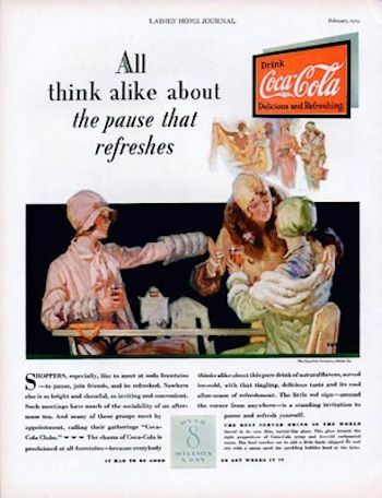 Una pubblicità della Coca Cola che dice che tutti la pensano allo stesso modo sulla pausa che rinfresca