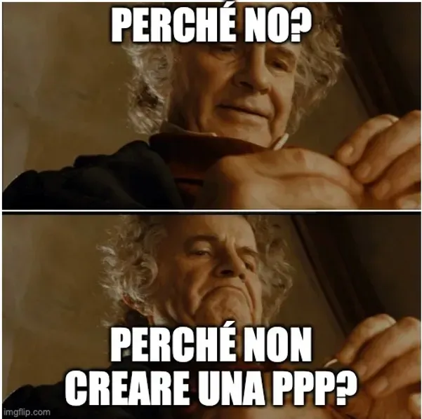 Una foto di un vecchio con la didascalia perché no perché non creare una ppp