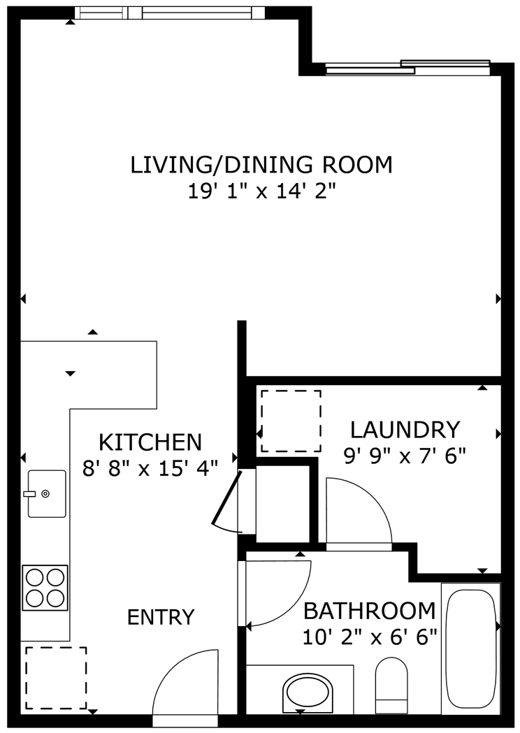 Floor Plan: Poppy · Studio · 1 Bath