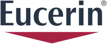 Eucerin-Logo in dunkelblauer Schrift, darunter ein roter Winkel.